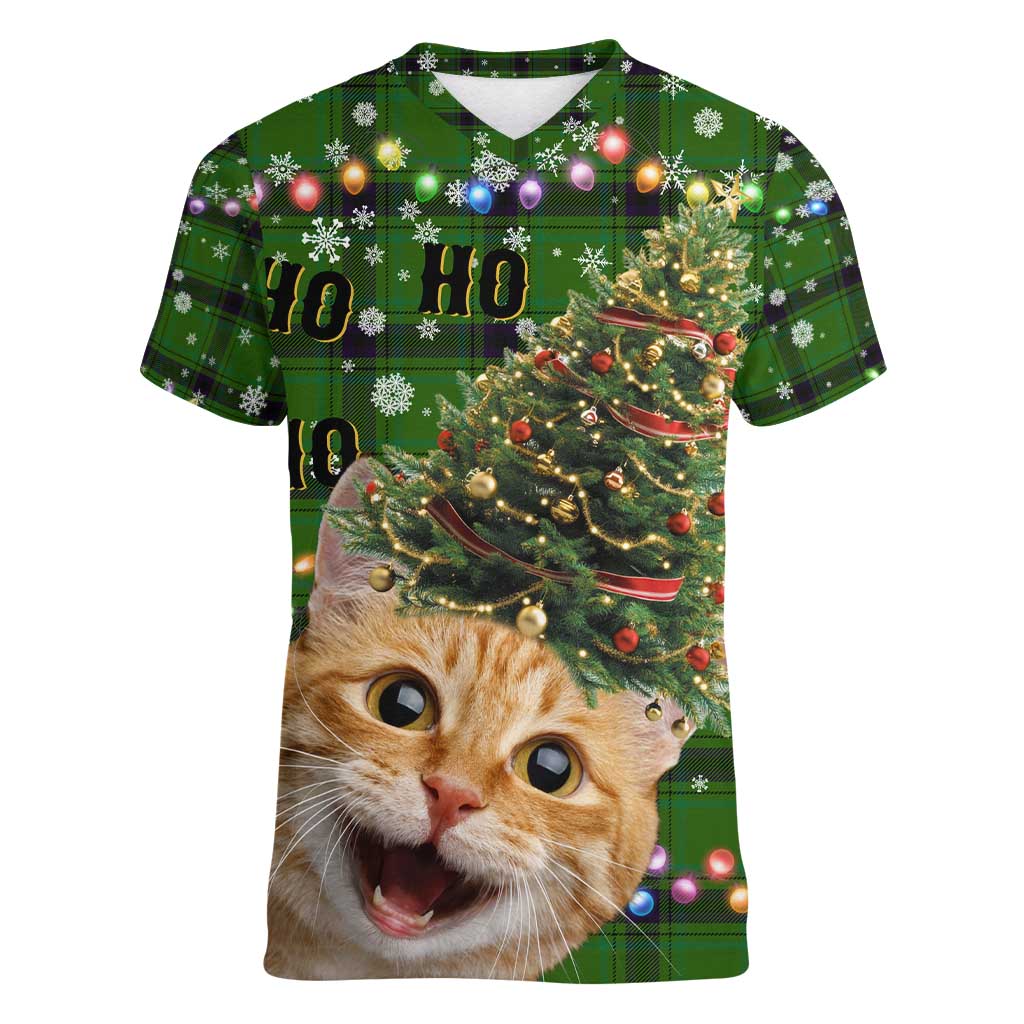 Cat Christmas Tree Women V-Neck T-Shirt Xmas Holiday Patterns - Wonder Print Shop