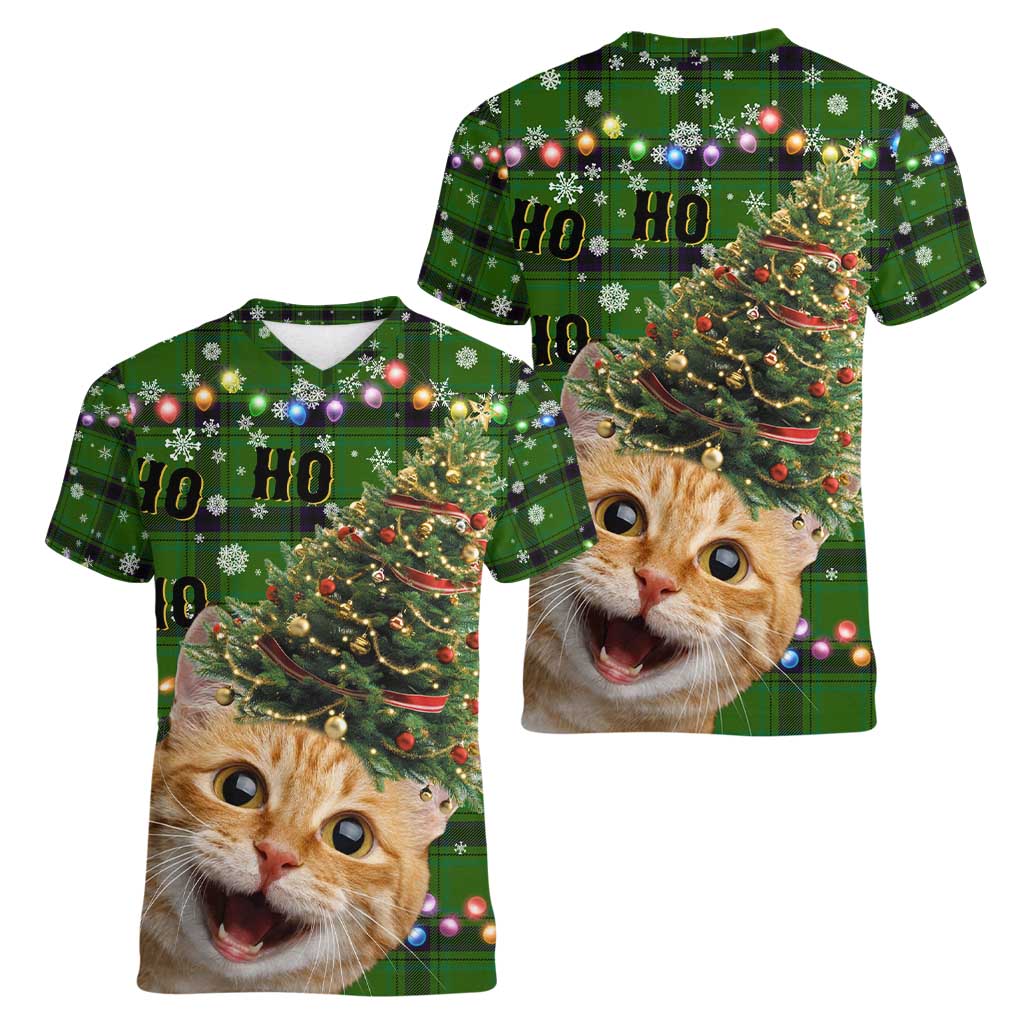 Cat Christmas Tree Women V-Neck T-Shirt Xmas Holiday Patterns - Wonder Print Shop