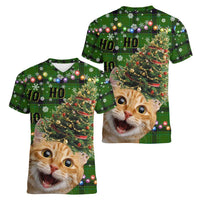 Cat Christmas Tree Women V-Neck T-Shirt Xmas Holiday Patterns - Wonder Print Shop