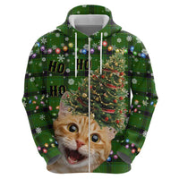 Cat Christmas Tree Zip Hoodie Xmas Holiday Patterns - Wonder Print Shop
