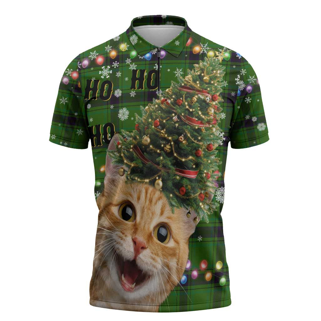 Cat Christmas Tree Zipper Polo Shirt Xmas Holiday Patterns - Wonder Print Shop