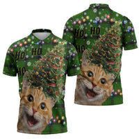 Cat Christmas Tree Zipper Polo Shirt Xmas Holiday Patterns - Wonder Print Shop