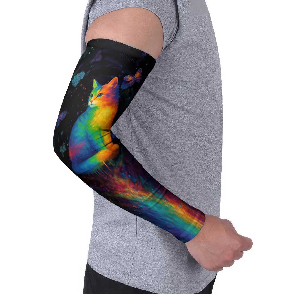 Cat Colorful Christmas Arm Sleeves Xmas Holiday Patterns - Wonder Print Shop