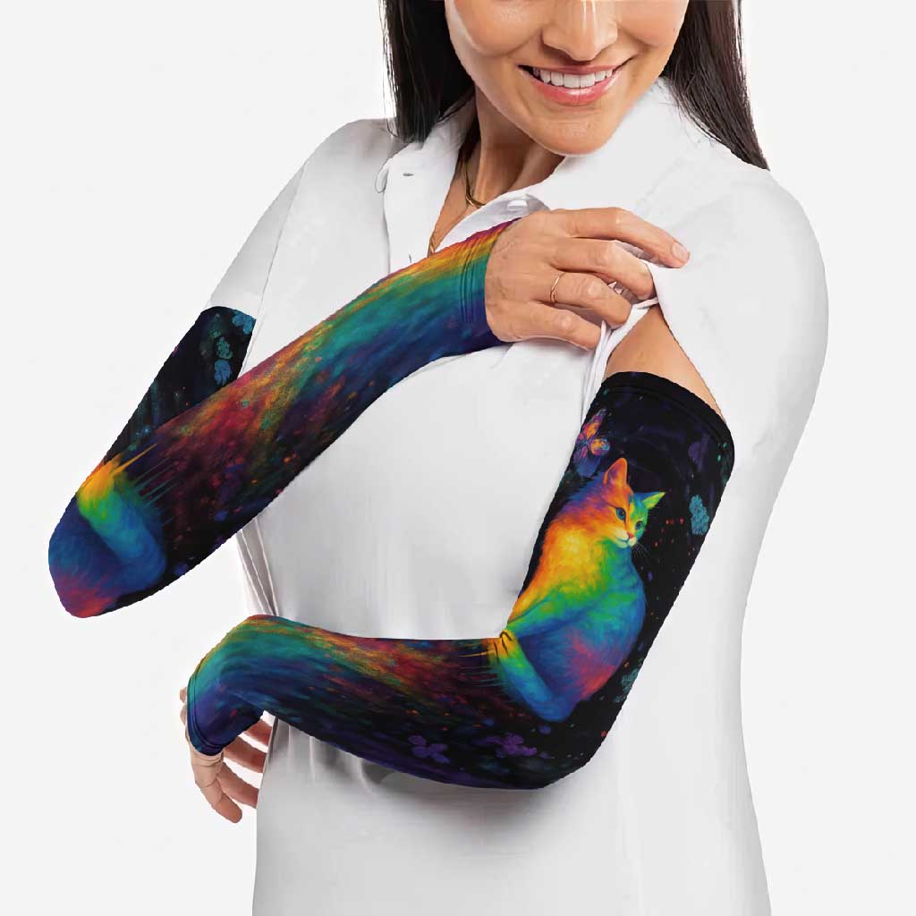 Cat Colorful Christmas Arm Sleeves Xmas Holiday Patterns - Wonder Print Shop