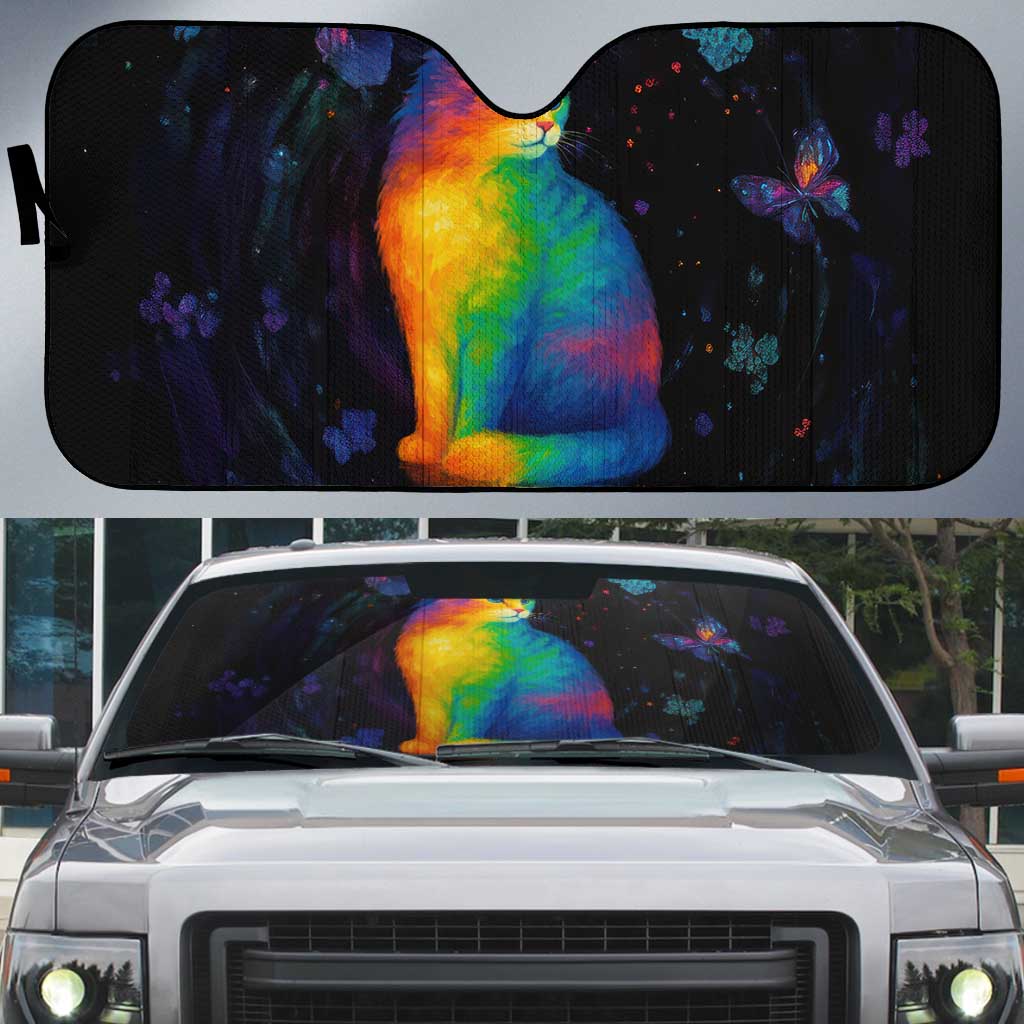 Cat Colorful Christmas Auto Sun Shade Xmas Holiday Patterns - Wonder Print Shop