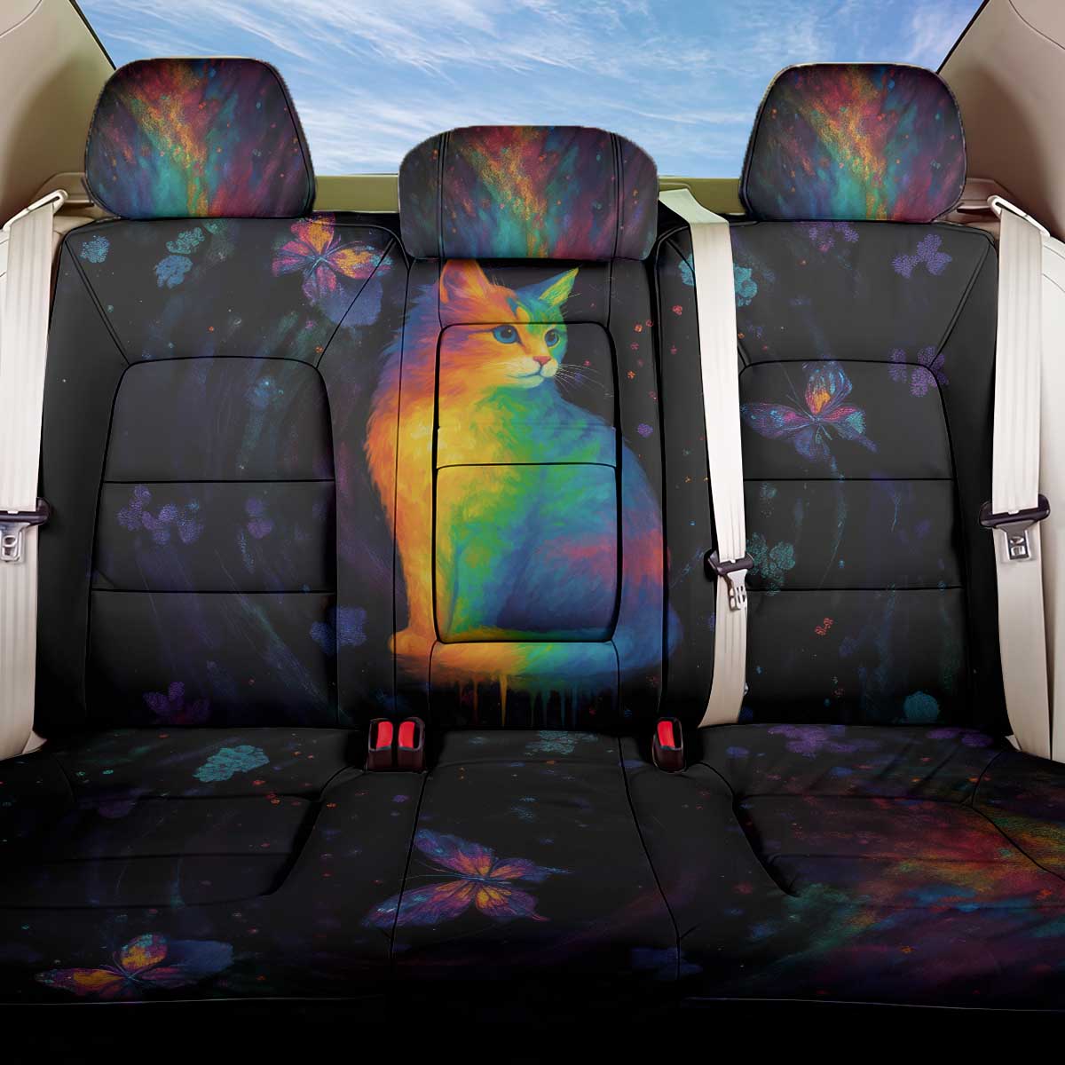 Cat Colorful Christmas Back Car Seat Cover Xmas Holiday Patterns - Wonder Print Shop