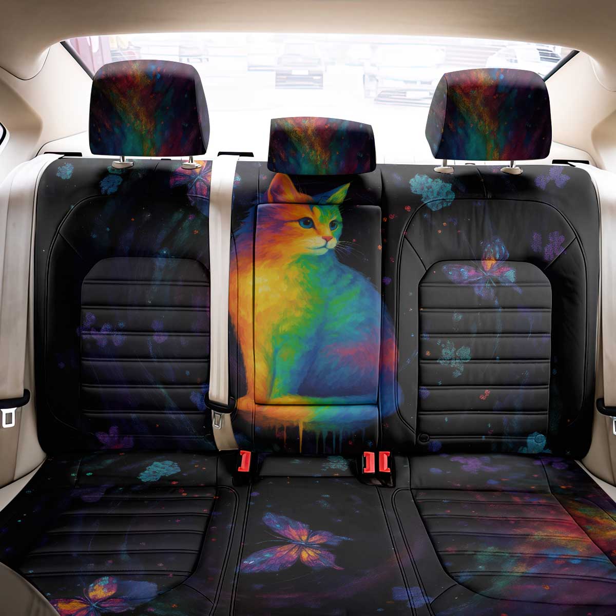 Cat Colorful Christmas Back Car Seat Cover Xmas Holiday Patterns - Wonder Print Shop