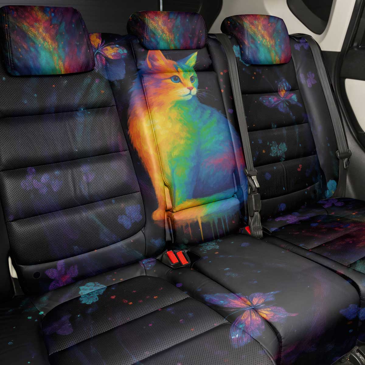 Cat Colorful Christmas Back Car Seat Cover Xmas Holiday Patterns - Wonder Print Shop