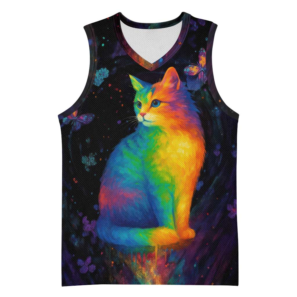 Cat Colorful Christmas Basketball Jersey Xmas Holiday Patterns - Wonder Print Shop