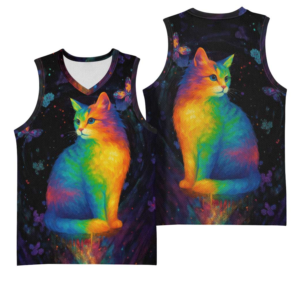 Cat Colorful Christmas Basketball Jersey Xmas Holiday Patterns - Wonder Print Shop