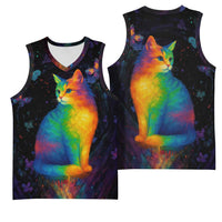 Cat Colorful Christmas Basketball Jersey Xmas Holiday Patterns - Wonder Print Shop