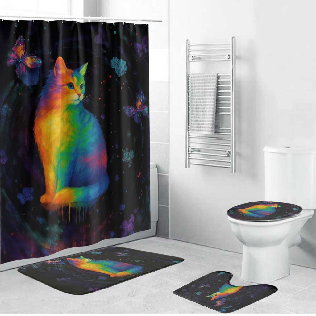 Cat Colorful Christmas Bathroom Set Xmas Holiday Patterns - Wonder Print Shop