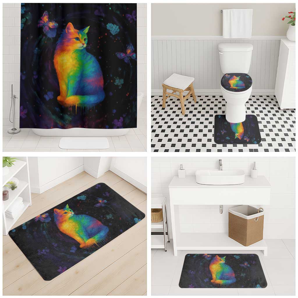 Cat Colorful Christmas Bathroom Set Xmas Holiday Patterns - Wonder Print Shop