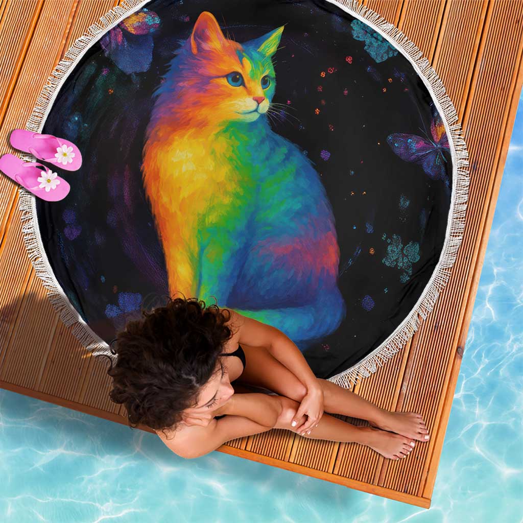 Cat Colorful Christmas Beach Blanket Xmas Holiday Patterns - Wonder Print Shop