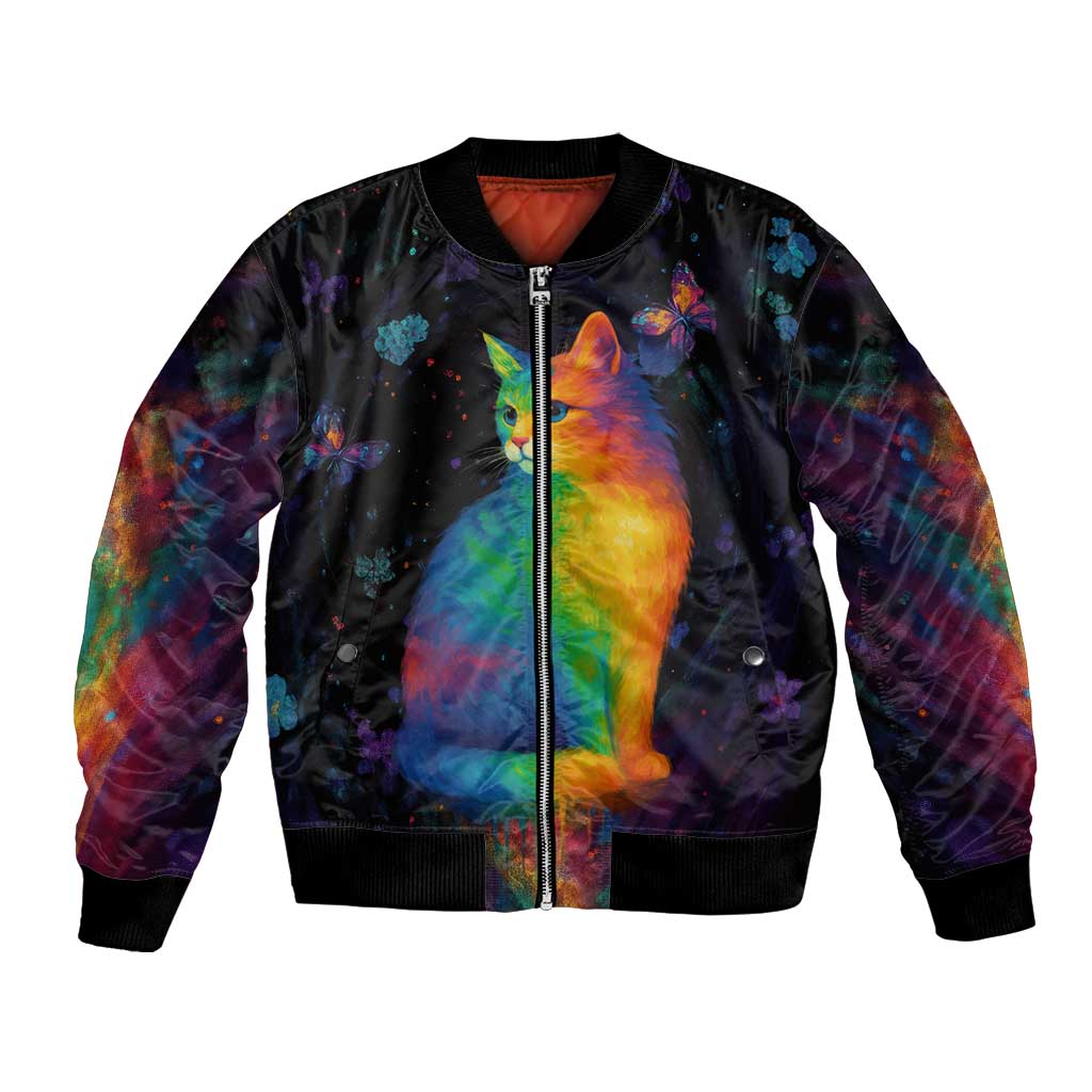 Cat Colorful Christmas Bomber Jacket Xmas Holiday Patterns - Wonder Print Shop