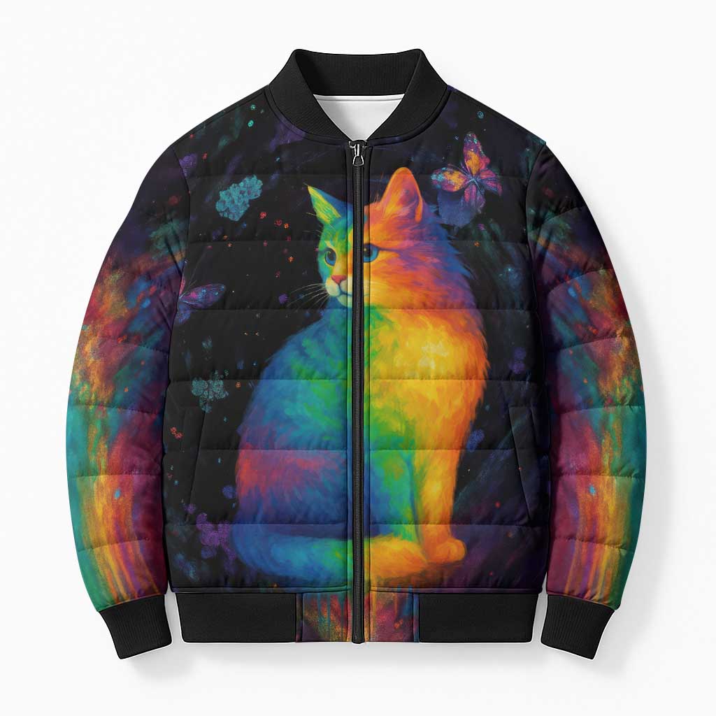 Cat Colorful Christmas Bomber Puffer Jacket Xmas Holiday Patterns - Wonder Print Shop