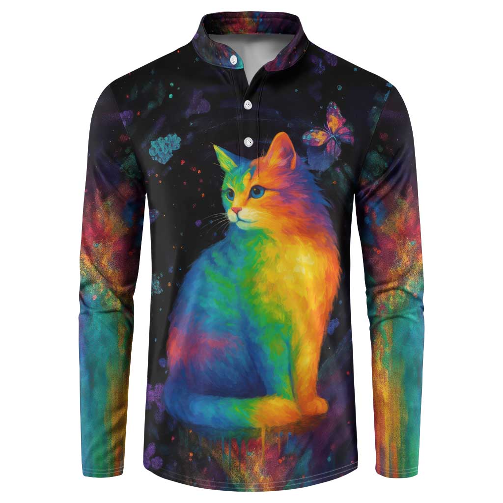 Cat Colorful Christmas Button Sweatshirt Xmas Holiday Patterns - Wonder Print Shop