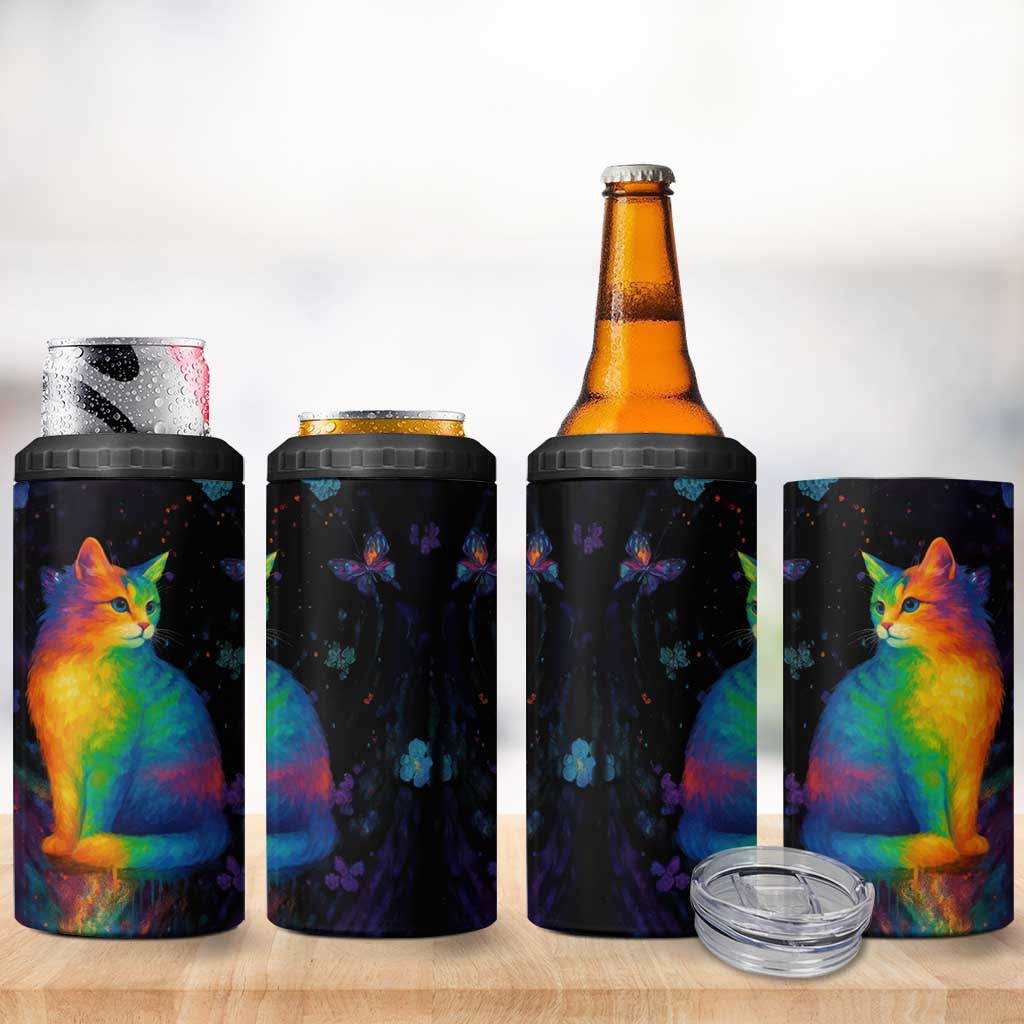 Cat Colorful Christmas 4 in 1 Can Cooler Tumbler Xmas Holiday Patterns - Wonder Print Shop