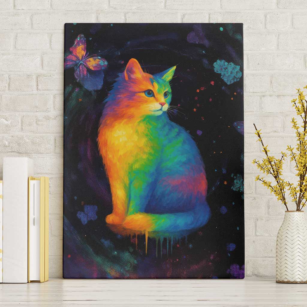 Cat Colorful Christmas Canvas Wall Art Xmas Holiday Patterns - Wonder Print Shop