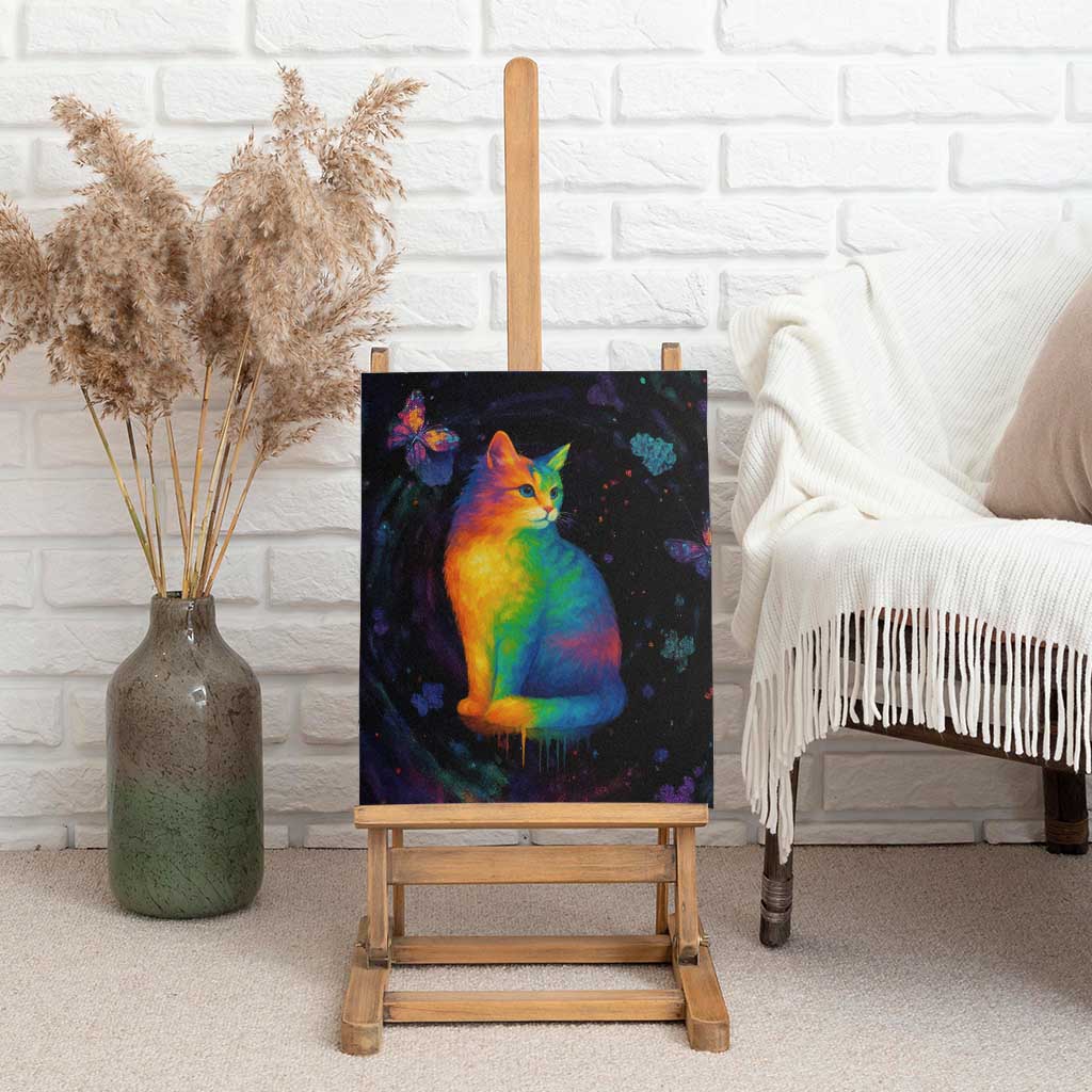 Cat Colorful Christmas Canvas Wall Art Xmas Holiday Patterns - Wonder Print Shop