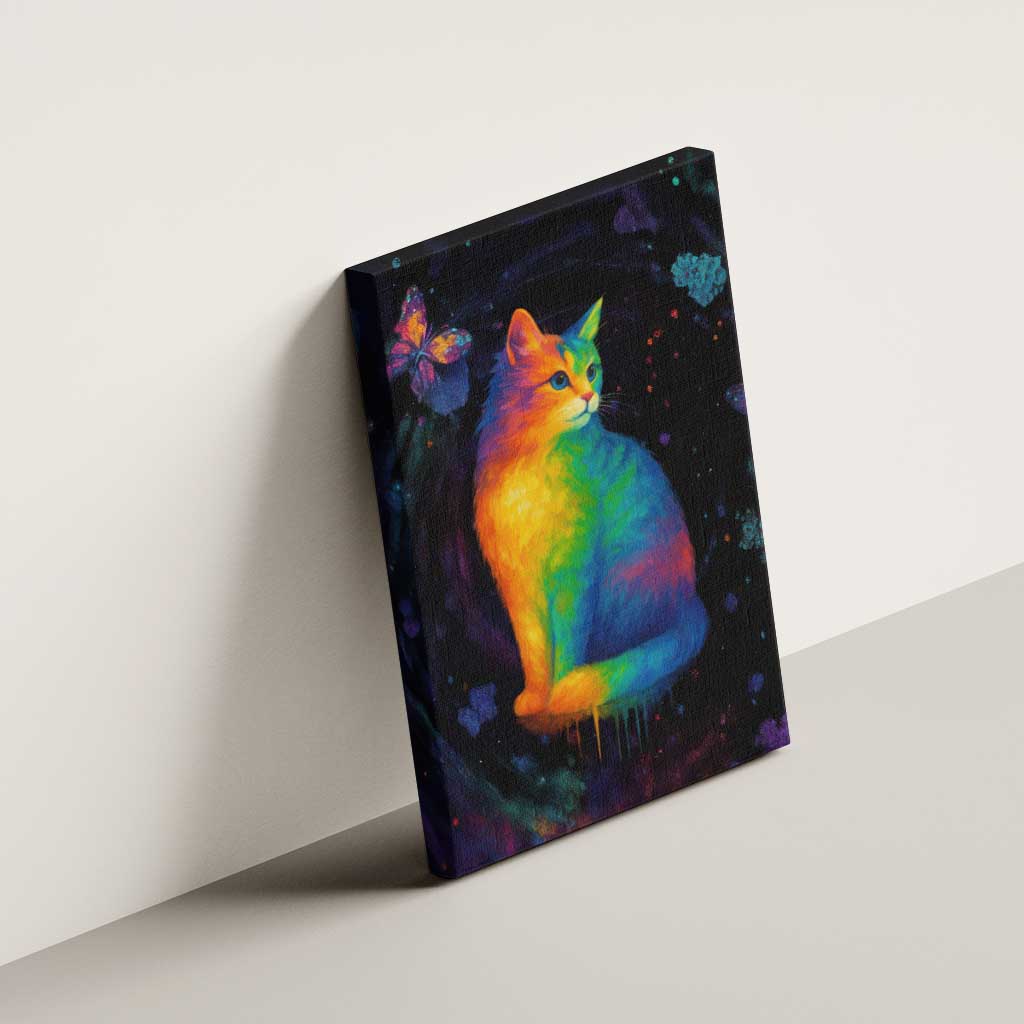 Cat Colorful Christmas Canvas Wall Art Xmas Holiday Patterns - Wonder Print Shop