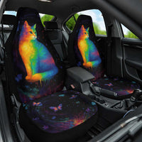 Cat Colorful Christmas Car Seat Cover Xmas Holiday Patterns - Wonder Print Shop