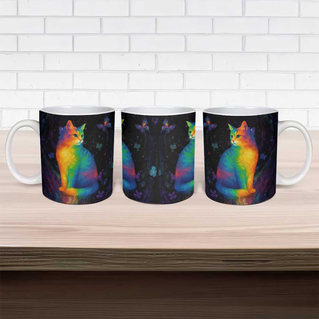 Cat Colorful Christmas Ceramic Mug Xmas Holiday Patterns - Wonder Print Shop