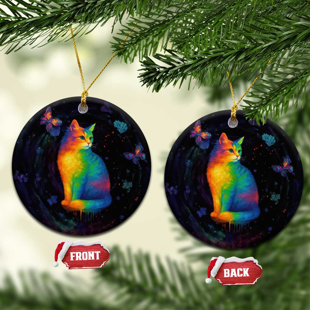 Cat Colorful Christmas Ceramic Ornament Xmas Holiday Patterns - Wonder Print Shop