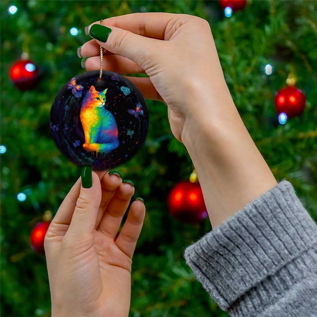 Cat Colorful Christmas Ceramic Ornament Xmas Holiday Patterns - Wonder Print Shop