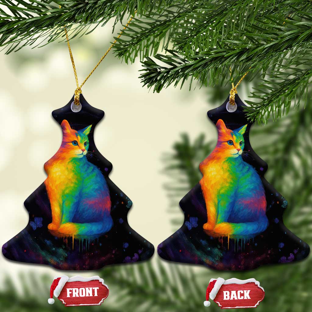Cat Colorful Christmas Ceramic Ornament Xmas Holiday Patterns - Wonder Print Shop