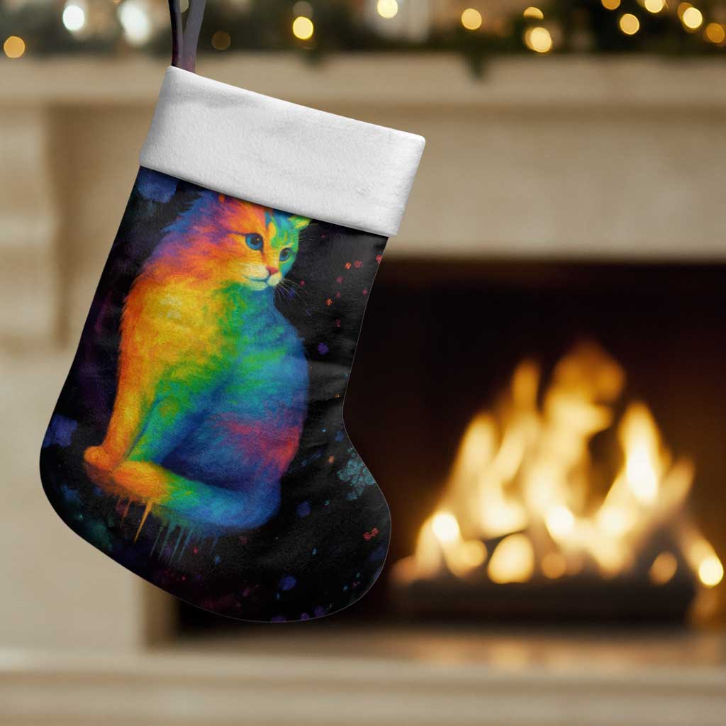 Cat Colorful Christmas Stocking Xmas Holiday Patterns - Wonder Print Shop