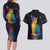 Cat Colorful Christmas Couples Matching Long Sleeve Bodycon Dress and Hawaiian Shirt Xmas Holiday Patterns - Wonder Print Shop