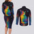 Cat Colorful Christmas Couples Matching Long Sleeve Bodycon Dress and Long Sleeve Button Shirt Xmas Holiday Patterns - Wonder Print Shop
