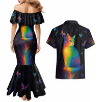 Cat Colorful Christmas Couples Matching Mermaid Dress and Hawaiian Shirt Xmas Holiday Patterns - Wonder Print Shop