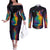 Cat Colorful Christmas Couples Matching Off The Shoulder Long Sleeve Dress and Long Sleeve Button Shirt Xmas Holiday Patterns - Wonder Print Shop