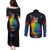 Cat Colorful Christmas Couples Matching Puletasi and Long Sleeve Button Shirt Xmas Holiday Patterns - Wonder Print Shop