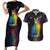 Cat Colorful Christmas Couples Matching Short Sleeve Bodycon Dress and Hawaiian Shirt Xmas Holiday Patterns - Wonder Print Shop