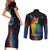 Cat Colorful Christmas Couples Matching Short Sleeve Bodycon Dress and Long Sleeve Button Shirt Xmas Holiday Patterns - Wonder Print Shop