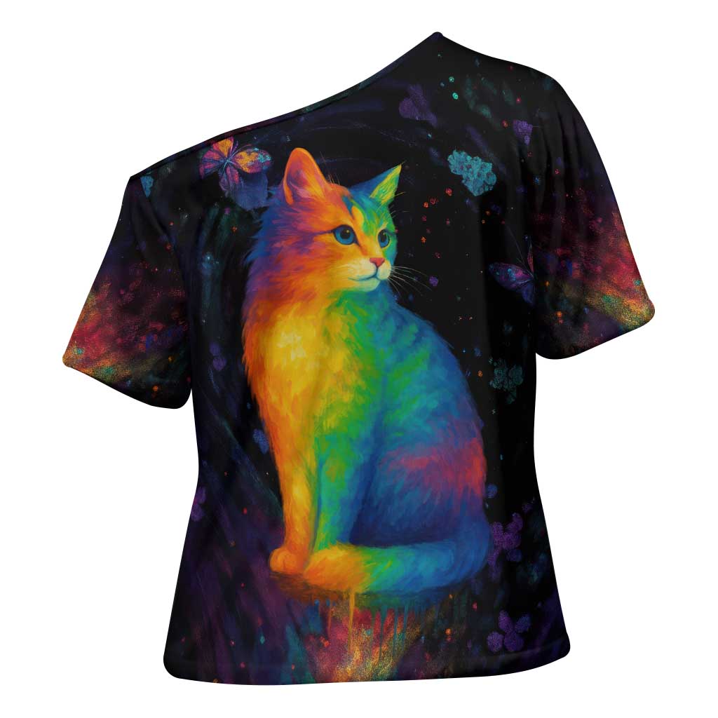 Cat Colorful Christmas Cross Shoulder Shirt Xmas Holiday Patterns - Wonder Print Shop