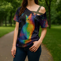 Cat Colorful Christmas Cross Shoulder Shirt Xmas Holiday Patterns - Wonder Print Shop