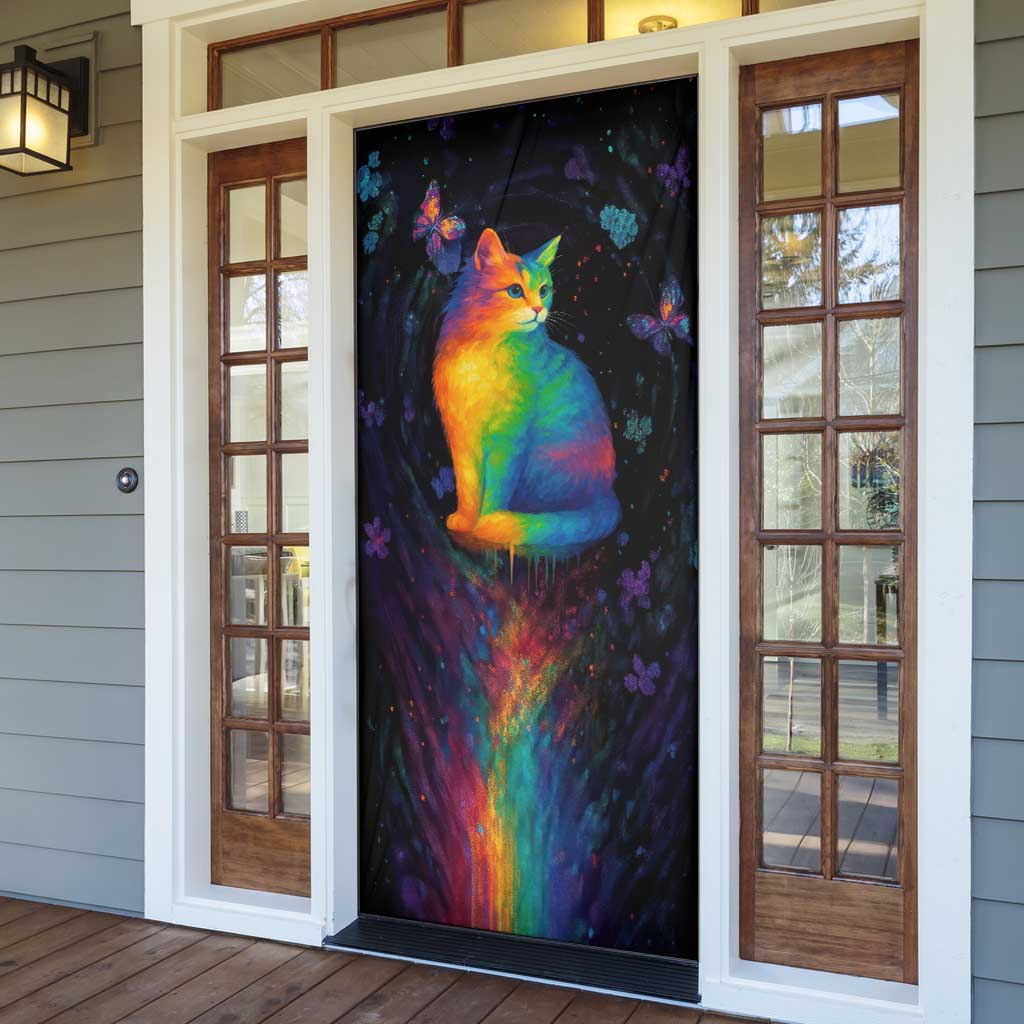 Cat Colorful Christmas Door Cover Xmas Holiday Patterns - Wonder Print Shop