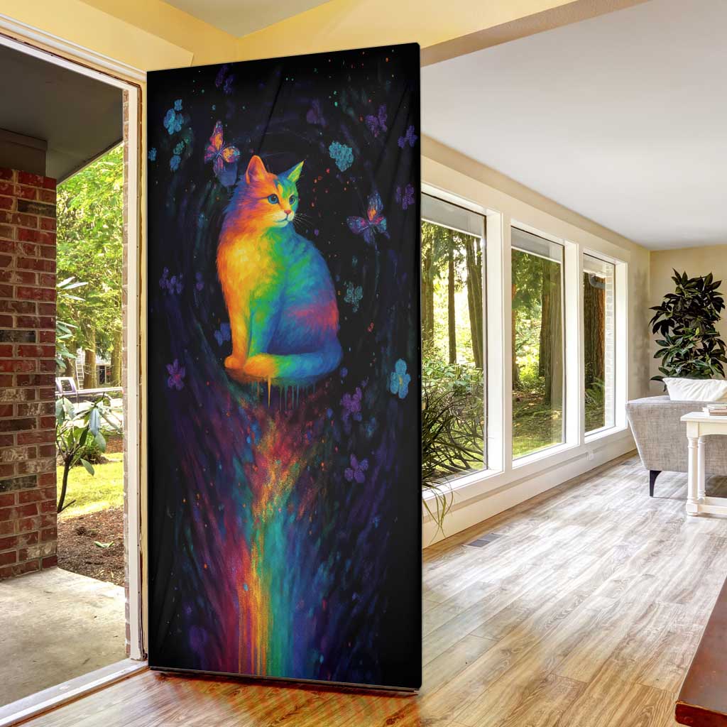 Cat Colorful Christmas Door Cover Xmas Holiday Patterns - Wonder Print Shop