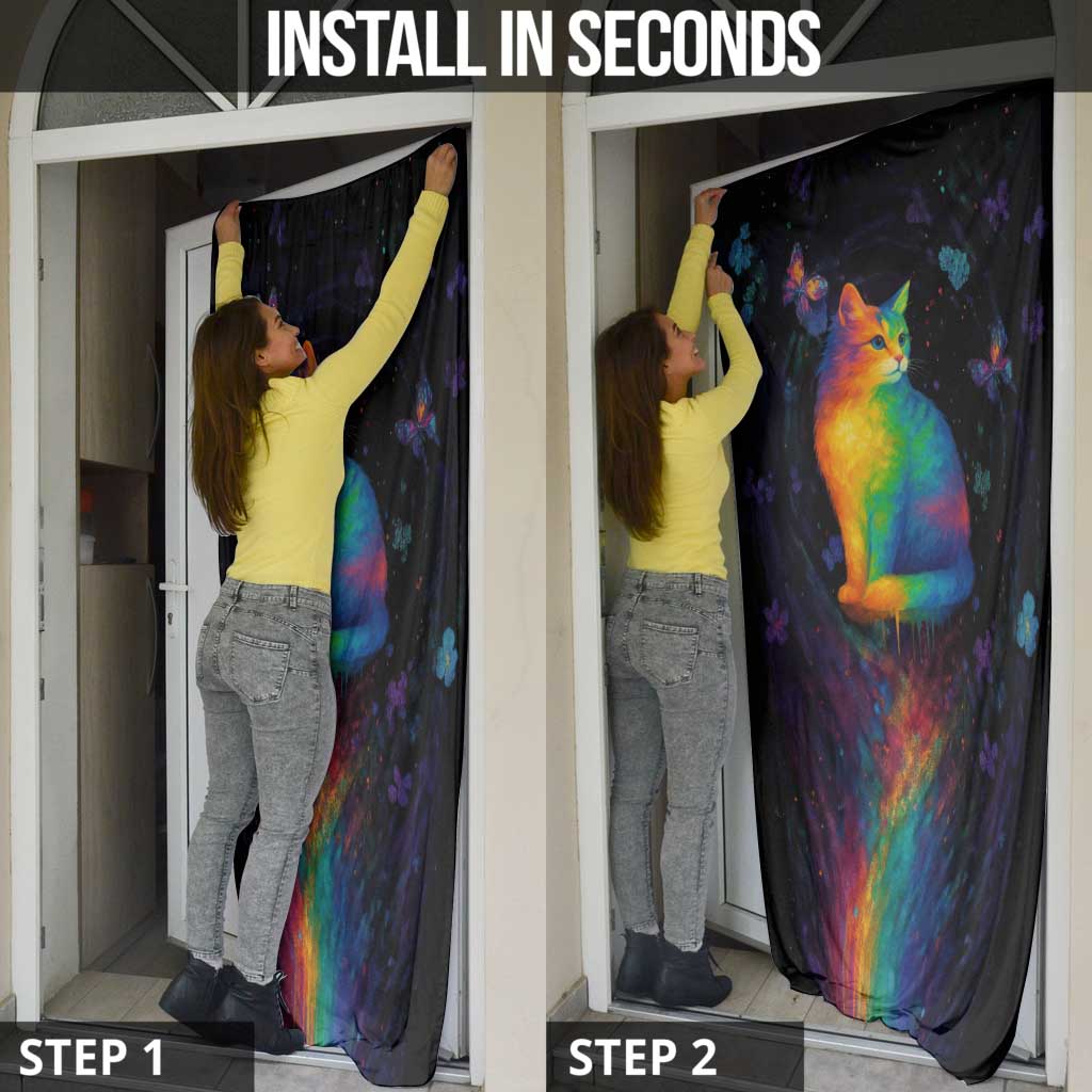 Cat Colorful Christmas Door Cover Xmas Holiday Patterns - Wonder Print Shop