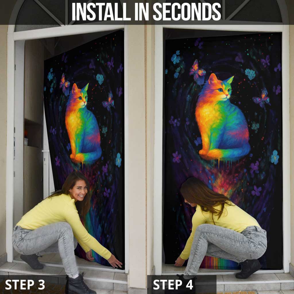 Cat Colorful Christmas Door Cover Xmas Holiday Patterns - Wonder Print Shop