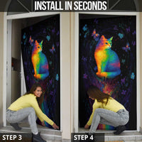 Cat Colorful Christmas Door Cover Xmas Holiday Patterns - Wonder Print Shop