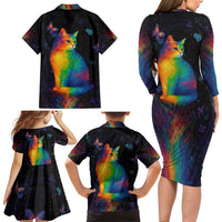 Cat Colorful Christmas Family Matching Long Sleeve Bodycon Dress and Hawaiian Shirt Xmas Holiday Patterns - Wonder Print Shop