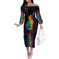 Cat Colorful Christmas Family Matching Off The Shoulder Long Sleeve Dress and Hawaiian Shirt Xmas Holiday Patterns - Wonder Print Shop