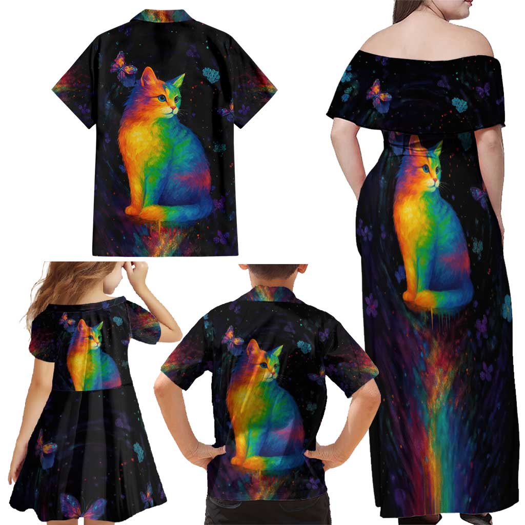 Cat Colorful Christmas Family Matching Off Shoulder Maxi Dress and Hawaiian Shirt Xmas Holiday Patterns - Wonder Print Shop