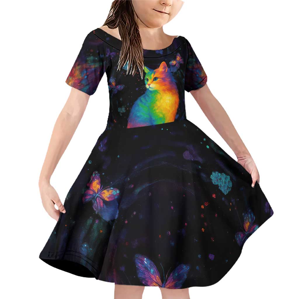Cat Colorful Christmas Family Matching Off Shoulder Short Dress and Hawaiian Shirt Xmas Holiday Patterns - Wonder Print Shop