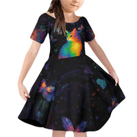 Cat Colorful Christmas Family Matching Off Shoulder Short Dress and Hawaiian Shirt Xmas Holiday Patterns - Wonder Print Shop